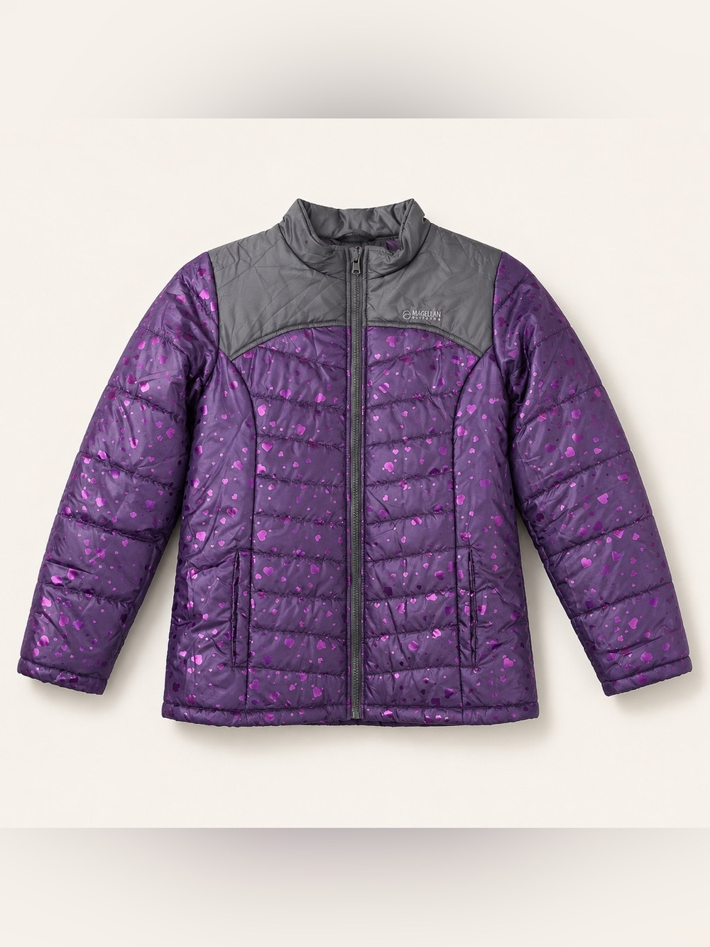 Magellan Outdoors Girls XL Purple Heart Puffer Jacket